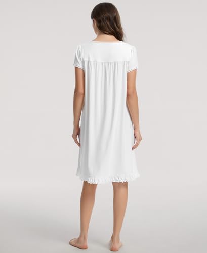 GYS Women's Bamboo Viscose Nightgown Short Sleeve Sleep Shirt - color: White, size: Small
