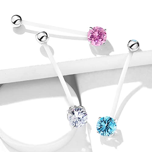 Pierced Owl - Double Jeweled Prong Set Round CZ Crystal Pregnancy Maternity Bioflex Belly Button Navel Ring - style: Aqua