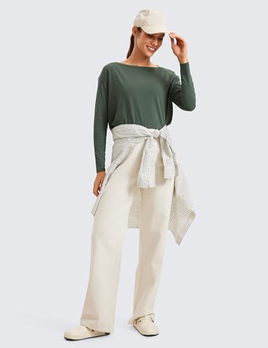 CRZ YOGA Pima Cotton Boat Neck Top - color: Nature Green, size: Medium