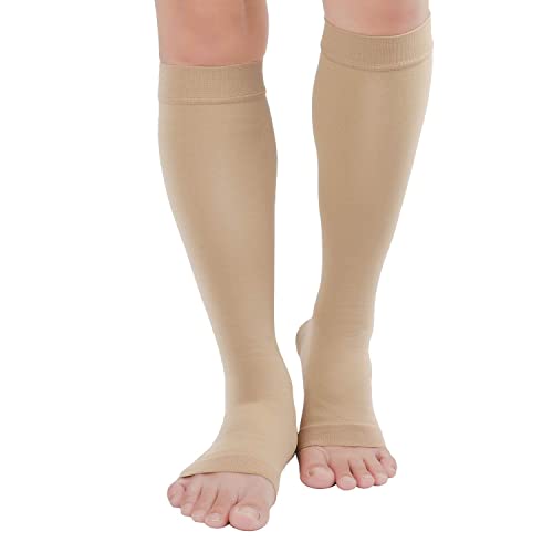TOFLY 20-30mmHg Open Toe Compression Socks for Women & Men - color: 20-30mmhg Open-toe Beige, size: Small