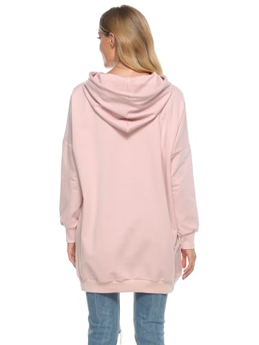 Famulily Womens Oversized Hoodie Extra Long Hooded Tunic Sweatshirt with Pockets - color: Pink, size: Medium