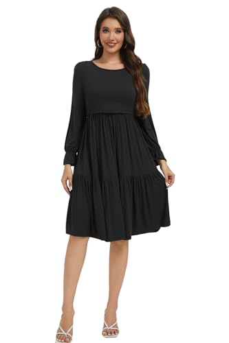 Smallshow Women's Ruffle Maternity Nursing Dress Long Sleeve - color: Black, size: X-Large
