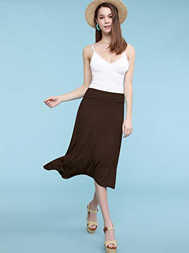 Lock and Love Women's Solid Ombre Lightweight Flare Midi Pull On Closure Skirt S-XXXL Plus Size - color: Wb1105_brown, size: Medium