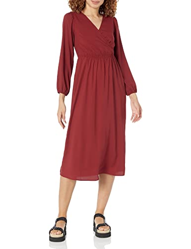 Amazon Essentials Women's Lightweight Georgette Long Sleeve V-Neck Midi Dress (Available in Plus Size) - color: Burgundy, size: Medium
