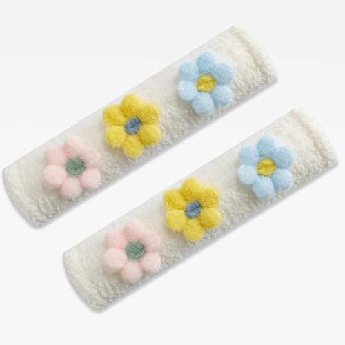 Amooca 2-Pack Braid Pattern Seat Belt Covers Shoulder Pads for Car & Bag - color: Light Blue Yellow Pink Flower