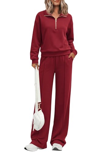 PRETTYGARDEN Women's Lounge Sets 2 Piece Outfits Sweatsuits - color: Burgundy, size: X-Large