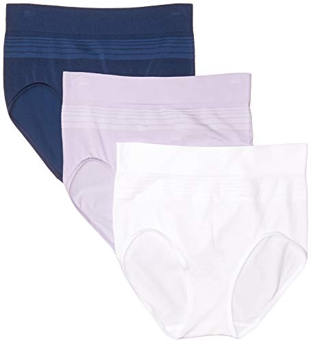 Warner's Women's Blissful Benefits Seamless Bikini Panty 3 Pack - color: Lavender Macaron/White/Navy Ink, size: X-Large