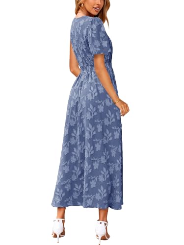 CzzzyL Women's Nursing Floral Dress V Neck Wedding Guest with Pockets - color: Blue, size: Medium