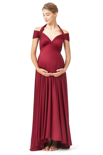 72styles Maternity Multi-Way Wrap Infinity Maxi Dress for Baby Shower - color: Burgundy, size: One Size Plus