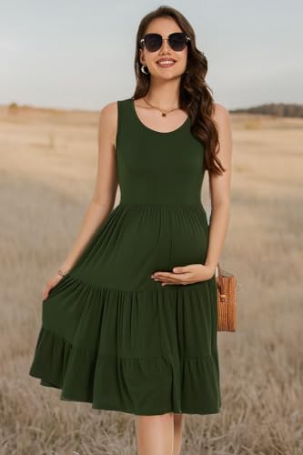 Smallshow Women's Sleeveless Ruffle Tank Maternity Dress - color: Army Green, size: Medium