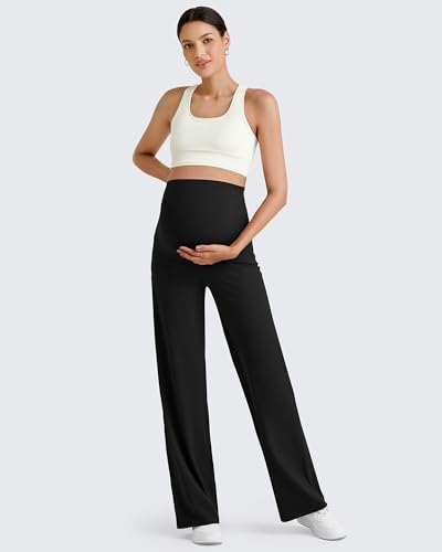 G4Free BareFeel Maternity Yoga Pants Pregnancy Slacks Over the Belly - color: Black, size: XX-Large