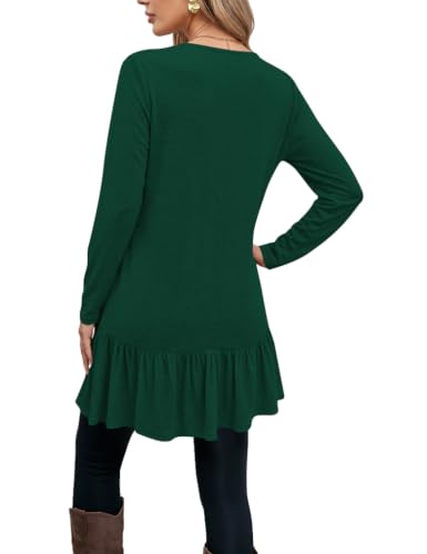 Poetsky Women Tops Long Sleeve Dressy Casual Ruffle Hem O Neck Tunics - color: Green, size: Large