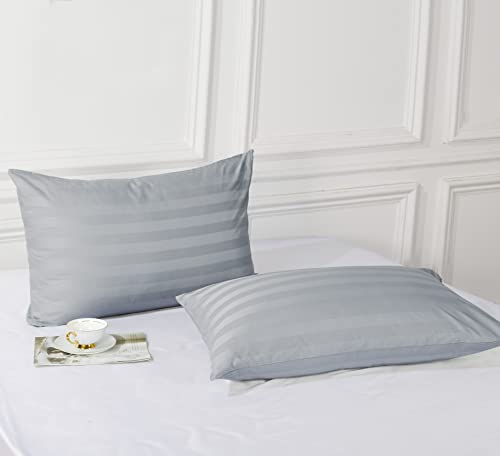 100% Egyptian Cotton King Size Pillow Protectors with Zipper Set of 4 - color: Striped Gray, size: King 4pack