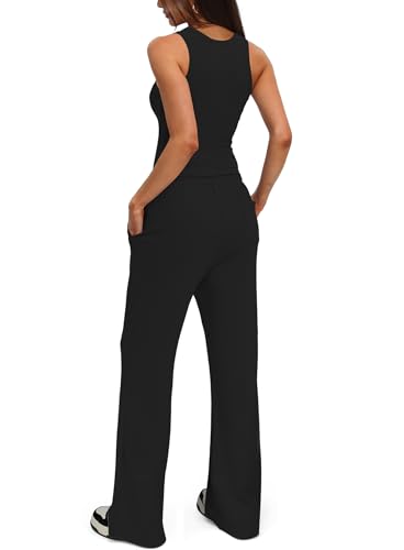 Darong Women's 2 Piece Summer Outfits Sleeveless Matching Lounge Sets - color: Black, size: X-Small