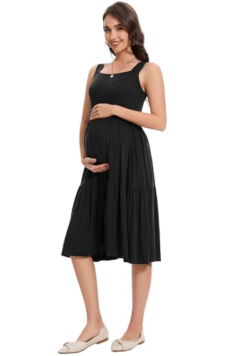 Smallshow Women's Sleeveless Ruffle Maternity Tank Dress - color: Black, size: Medium