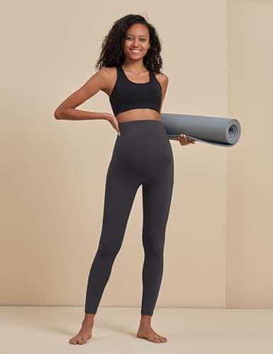 POSHDIVAH Maternity Workout Leggings Pregnancy Yoga Pants Pockets - color: 2pcs Black Gray, size: Small