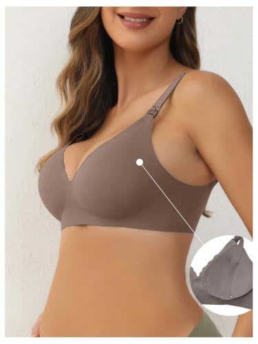 OYOANGLE Women's Maternity Nursing Bra Wireless Push Up Breastfeeding Bras - color: Dark Brown, size: Medium