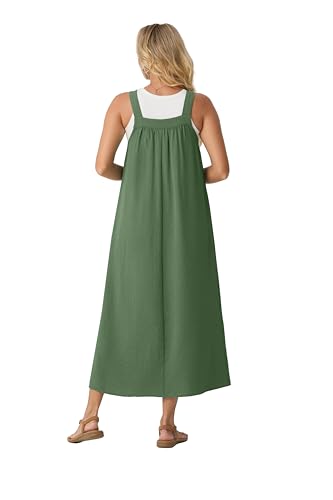 Lepunuo Overall Dress for Women Summer Adjustable Casual Cover Up - color: A - Army Green, size: X-Large