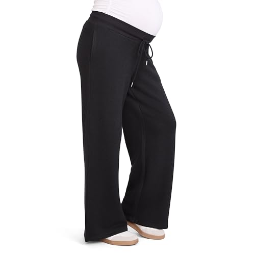 Motherhood Maternity Women's Under The Belly Wide Leg Pregnancy Lounge Sweatpants with Drawstring - color: Black, size: Medium