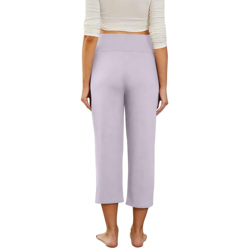 Maternity Capri Pants, Over The Belly Pregnancy Pants with Pocket - color: Light Purple, size: XX-Large