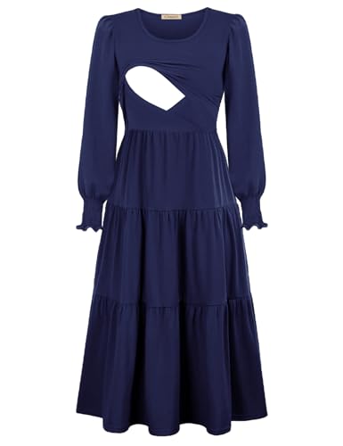 CzzzyL Womens Flutter Sleeve Nursing Dress for Breastfeeding with Pockets - color: Navy-09, size: Small