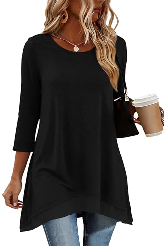 Poetsky Womens 3/4 Sleeve Tunic Tops for Leggings Long Shirts with Pockets - color: Black, size: Medium
