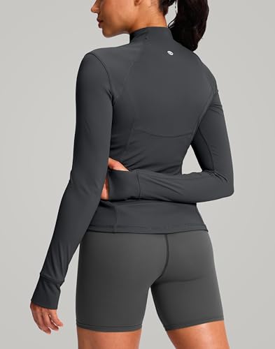 G Gradual Women's Workout Jackets Extended Waist Length Slim Full Zip 4 Pockets Athletic Jacket Spring Running Yoga Clothes - color: Dark Grey, size: Small