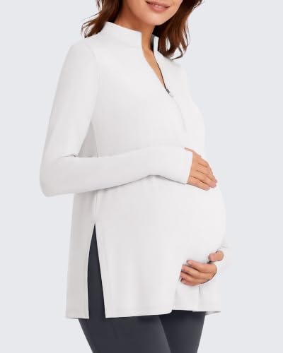 G4Free Lightbreeze Maternity Shirts Long Sleeve Half Zip Mock Neck Yoga - color: White, size: Large