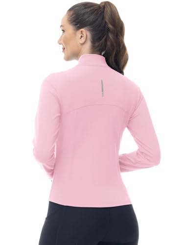 Gopune Women's Workout Athletic Jacket Lightweight Zip Up Yoga Slim Fit Tops with Pockets - color: Pink, size: Large