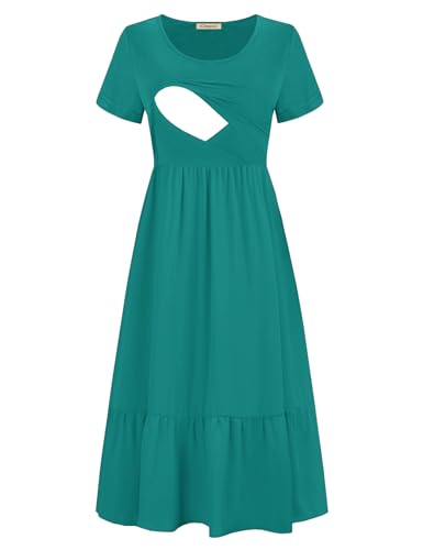 CzzzyL Women Nursing Dress Maternity Maxi Tiered Cocktail with Pockets - color: Turquoise-t, size: Medium