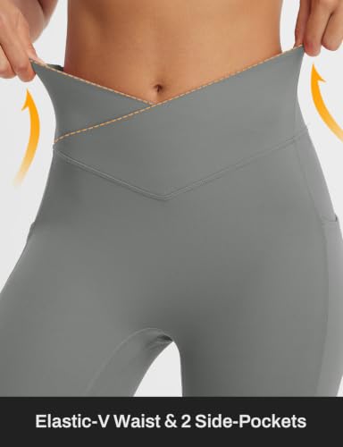 baleaf Womens Capri Leggings with Pockets V Waistband - color: Dark Gray, size: XX-Large