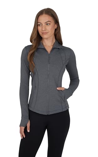 90 Degree By Reflex Full Zip Running Track Jacket Lightweight Athletic Slim Fit Jacket with Thumbholes - color: Heather Charcoal, size: Medium