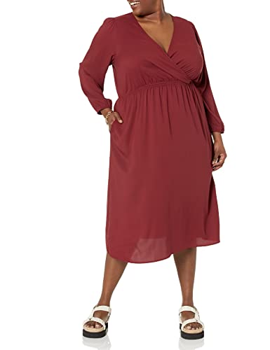Amazon Essentials Women's Lightweight Georgette Long Sleeve V-Neck Midi Dress (Available in Plus Size) - color: Burgundy, size: XX-Large