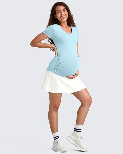 G4Free BareFeel Maternity Skirt with 2 Pockets Pregnancy Shorts Tennis Golf - color: White, size: Small