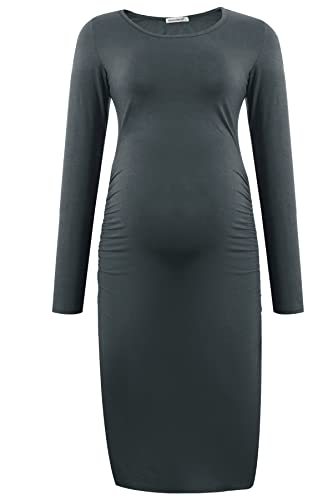 Smallshow Women's Long Sleeve Maternity Dress Ruched Pregnancy Clothes - color: Dark Grey, size: XX-Large