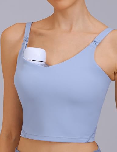 Nursing Tank Top for Breastfeeding Sports Bras - color: Light Blue, size: X-Large