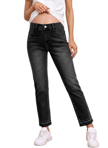 BLENCOT Women Maternity Pants High Waisted Straight Leg Ankle Jeans - color: Black, size: Medium
