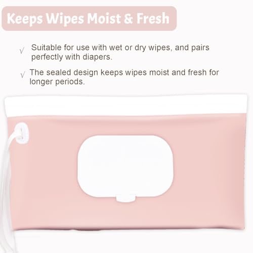 Wipe Dispenser and Wipes Container, 2 Pack Reusable Wipes Holder and Travel Wipes Case, Refillable Pouch for Baby Essentials, blush& bow Design (Blush) - color: Blush