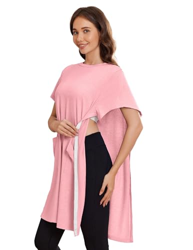 Deyeek Women Post Shoulder Surgery Tear Away Full Open Side Snap Nightgowns - color: Deep Pink, size: Small
