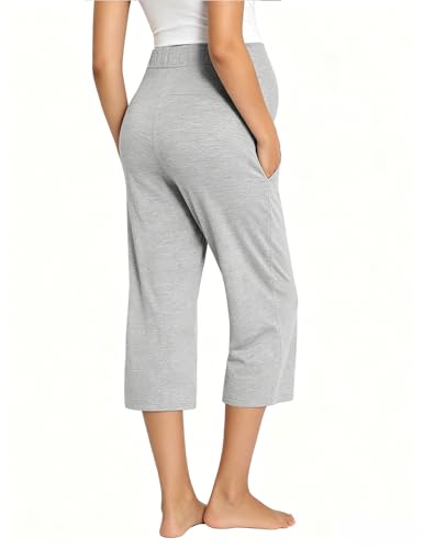 Viscose from Bamboo Maternity Capri Lounge Pajama Pants - color: Grey, size: Large