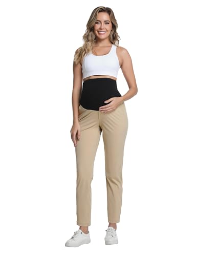 V VOCNI Maternity Pants Work Dress Pockets Ankle Pregnancy Scrub Pants - color: Khaki, size: X-Large