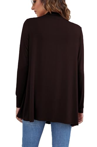 Ladlop Women's Lightweight Open Front Cardigans Long Sleeve Casual Soft Drape Fall Cardigan - color: Brown, size: Medium