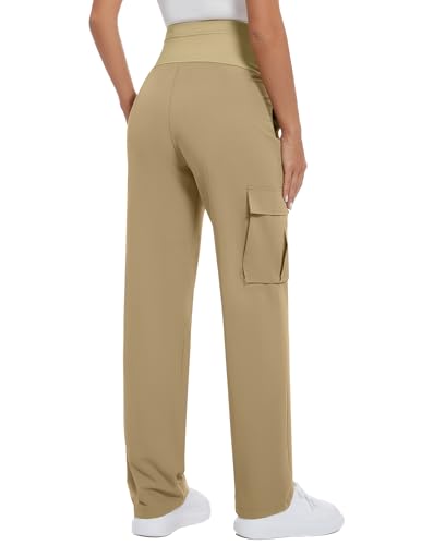 GLAMIX Women's Maternity Cargo Pants with Four Pockets Over The Belly Scrub Pants Pregnancy Clothes - color: Khaki, size: Small