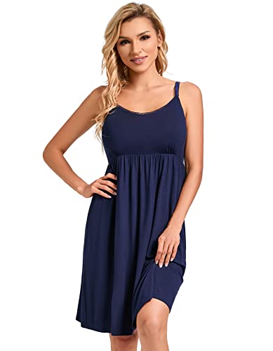 Sosolism Women's Maternity Nursing Nightgown Built-in Pad S-XXL - color: Blue, size: Medium