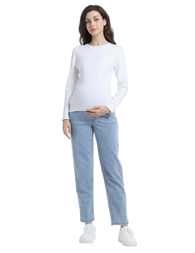 Maternity Boyfriend Jeans Pregnancy Denim Pants - color: Light Blue, size: X-Large
