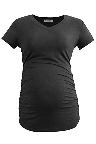 Smallshow Women's V Neck Maternity Clothes Tops Side Ruched Pregnancy T Shirt - color: Black/Deep Grey/Light Grey, size: Medium