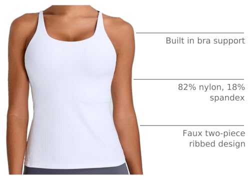 BMJL Womens Workout Tops Built in Bra Open Back Tank Top Running Gym Shirts - color: White, size: X-Large