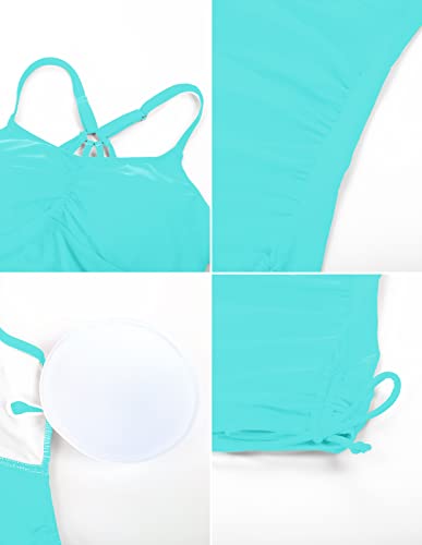 Maacie Maternity Athletic Tankini Swimsuits with Shorts - color: Lake Blue Solid, size: Medium