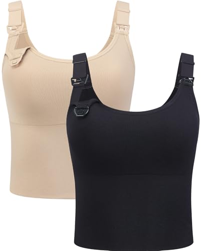 Suekaphin Nursing Bra Longline Tank Top Crop,Support Maternity Workout Sport Bra,Wide Straps Sewn Cups for Breastfeeding - size: Medium