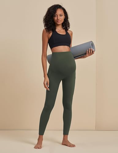 POSHDIVAH 3 Pack Women's Maternity Leggings Yoga Pants with Pockets - color: 3 Pack Black Brown Green, size: X-Large